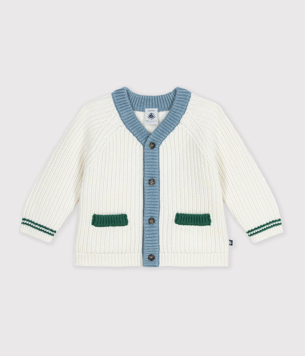 cardigan bebe en tricot laine et coton a details contrastes