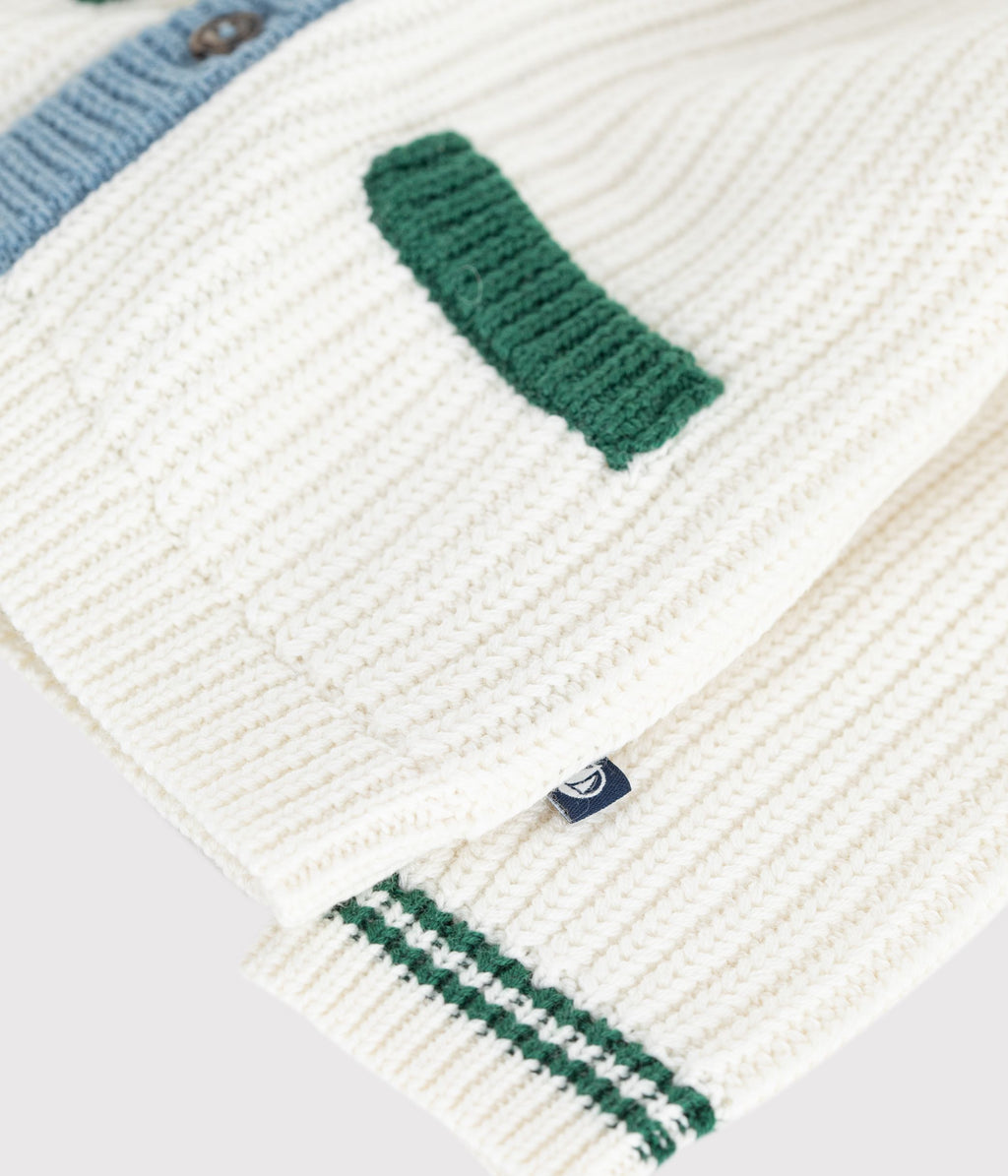 cardigan bebe en tricot laine et coton a details contrastes