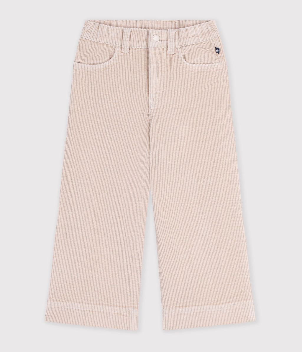 pantalon wide leg enfant en velours beige clair