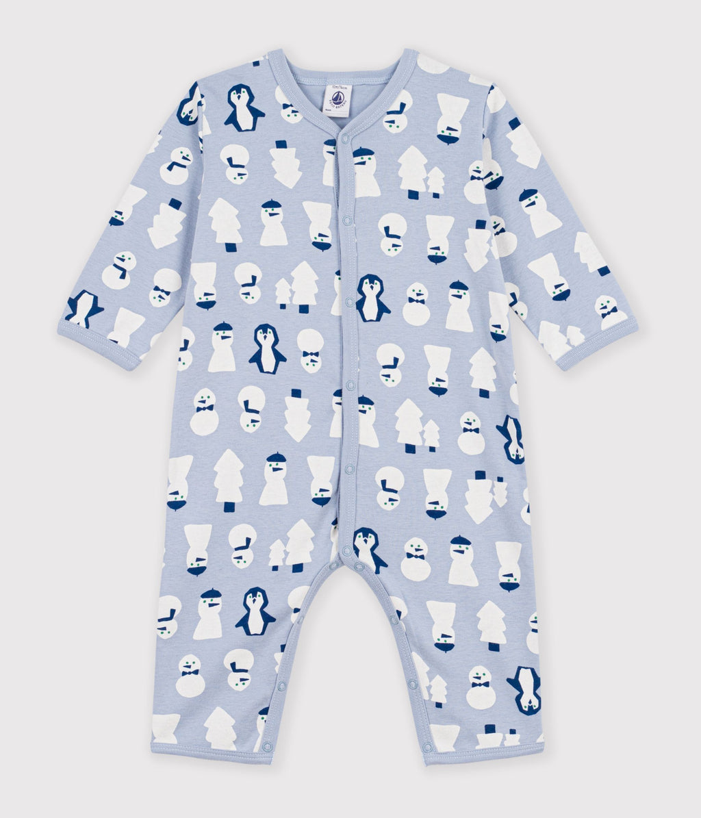 pyjama bebe en coton sans pieds imprime bonhommes de neige