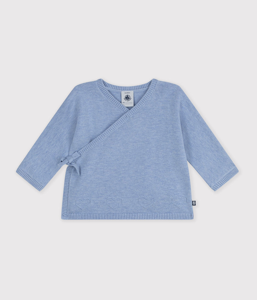 brassiere bebe cache coeur en tricot laine et coton ajoure