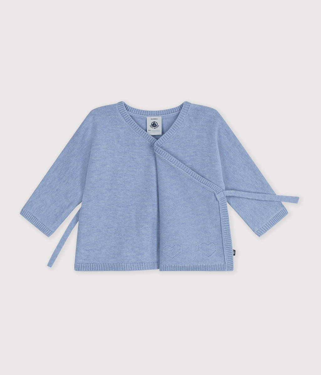 brassiere bebe cache coeur en tricot laine et coton ajoure