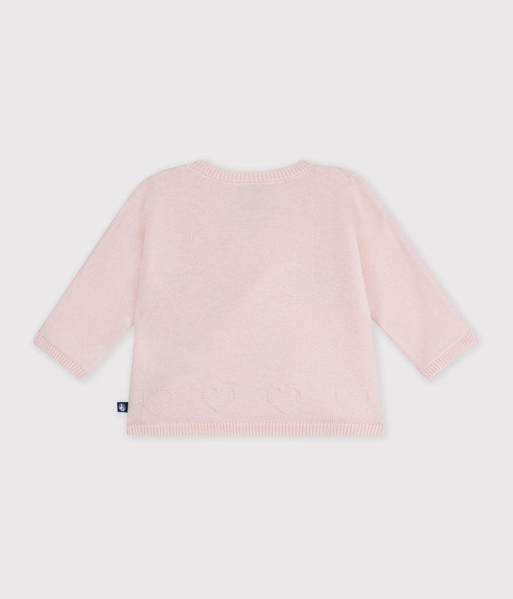 brassiere bebe cache coeur en tricot laine et coton ajoure rose