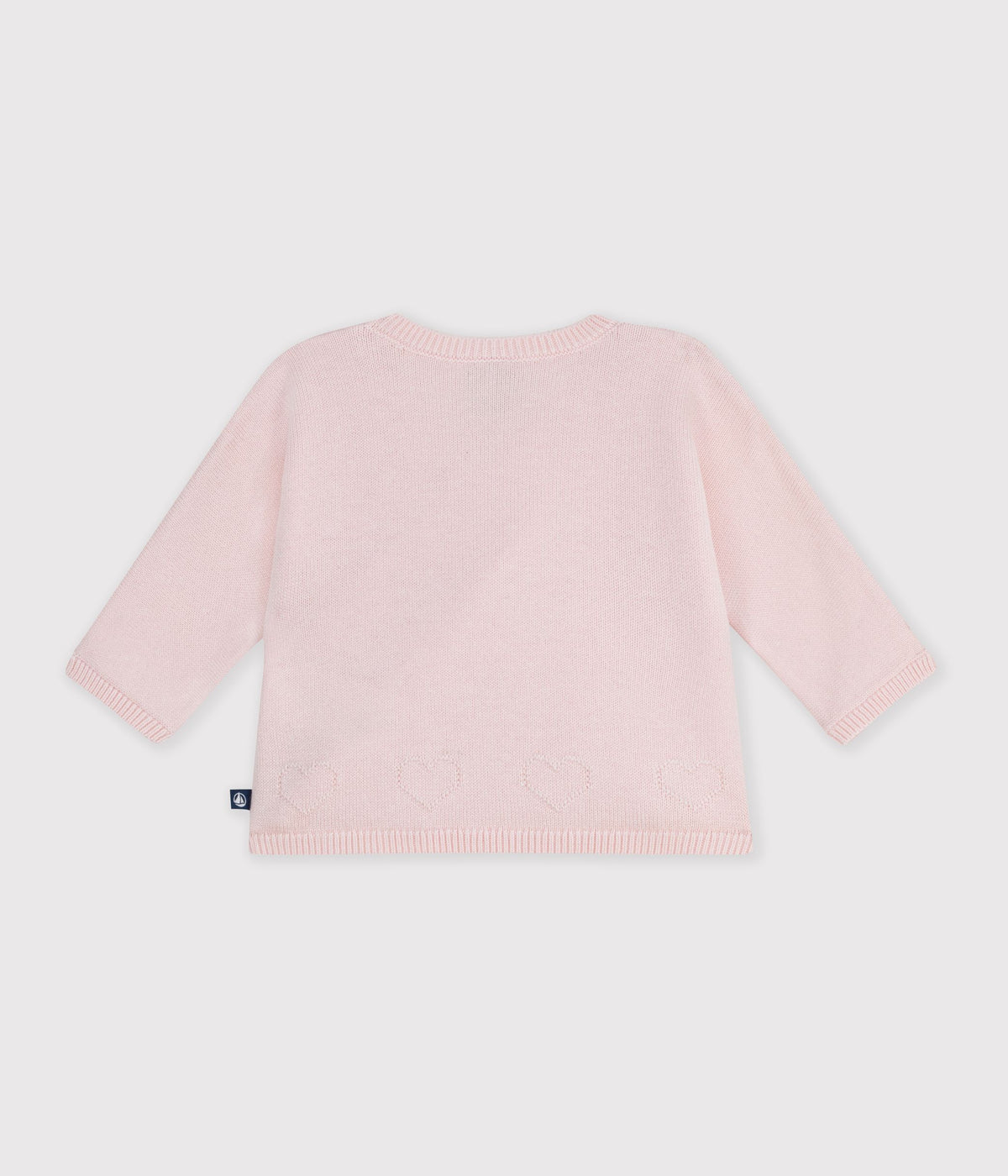 brassiere bebe cache coeur en tricot laine et coton ajoure rose