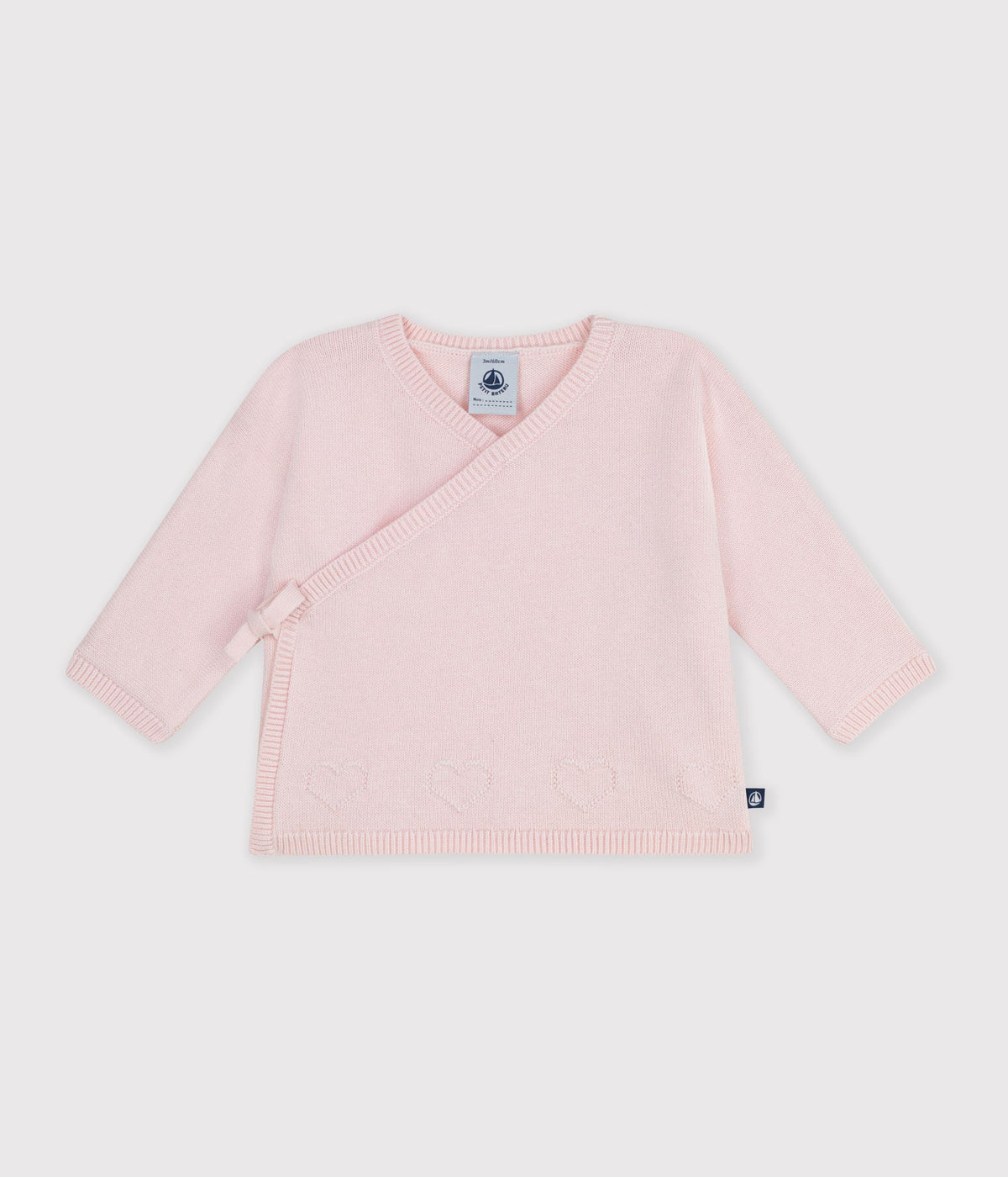 brassiere bebe cache coeur en tricot laine et coton ajoure rose