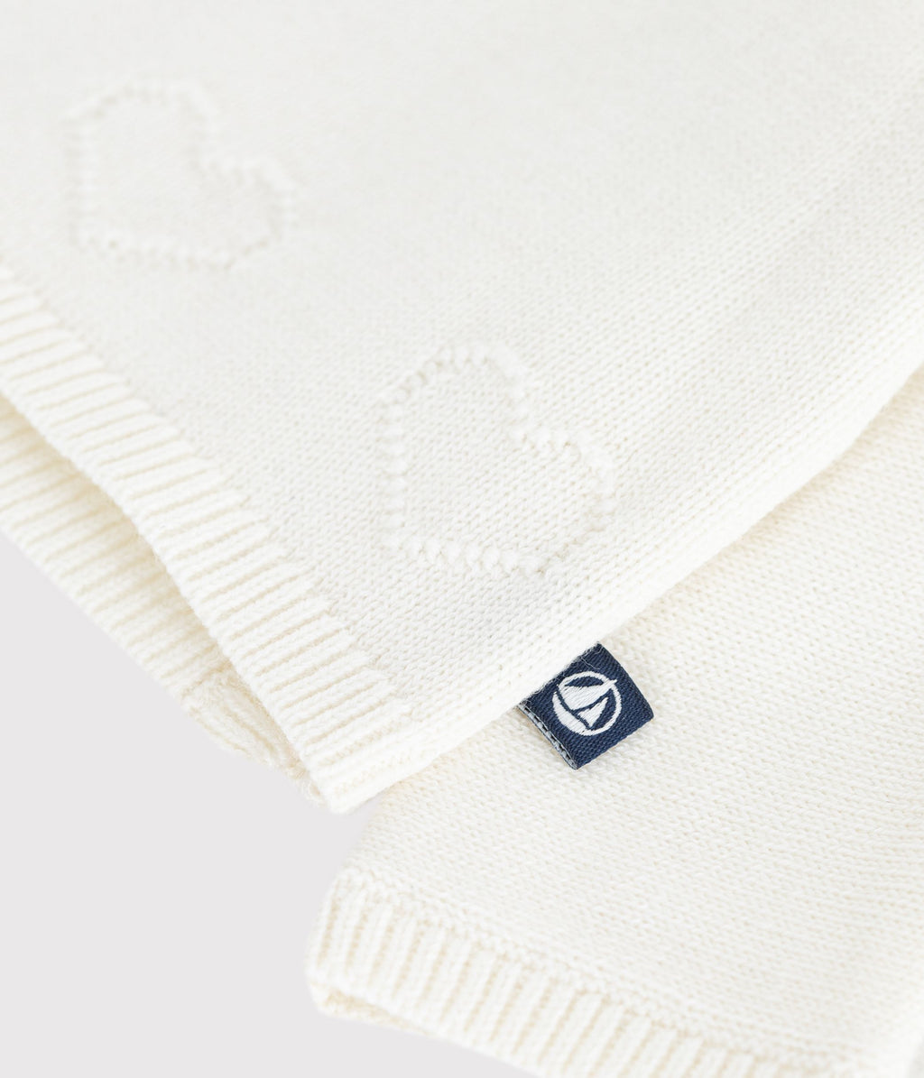 brassiere bebe cache coeur en tricot laine et coton ajoure blanc