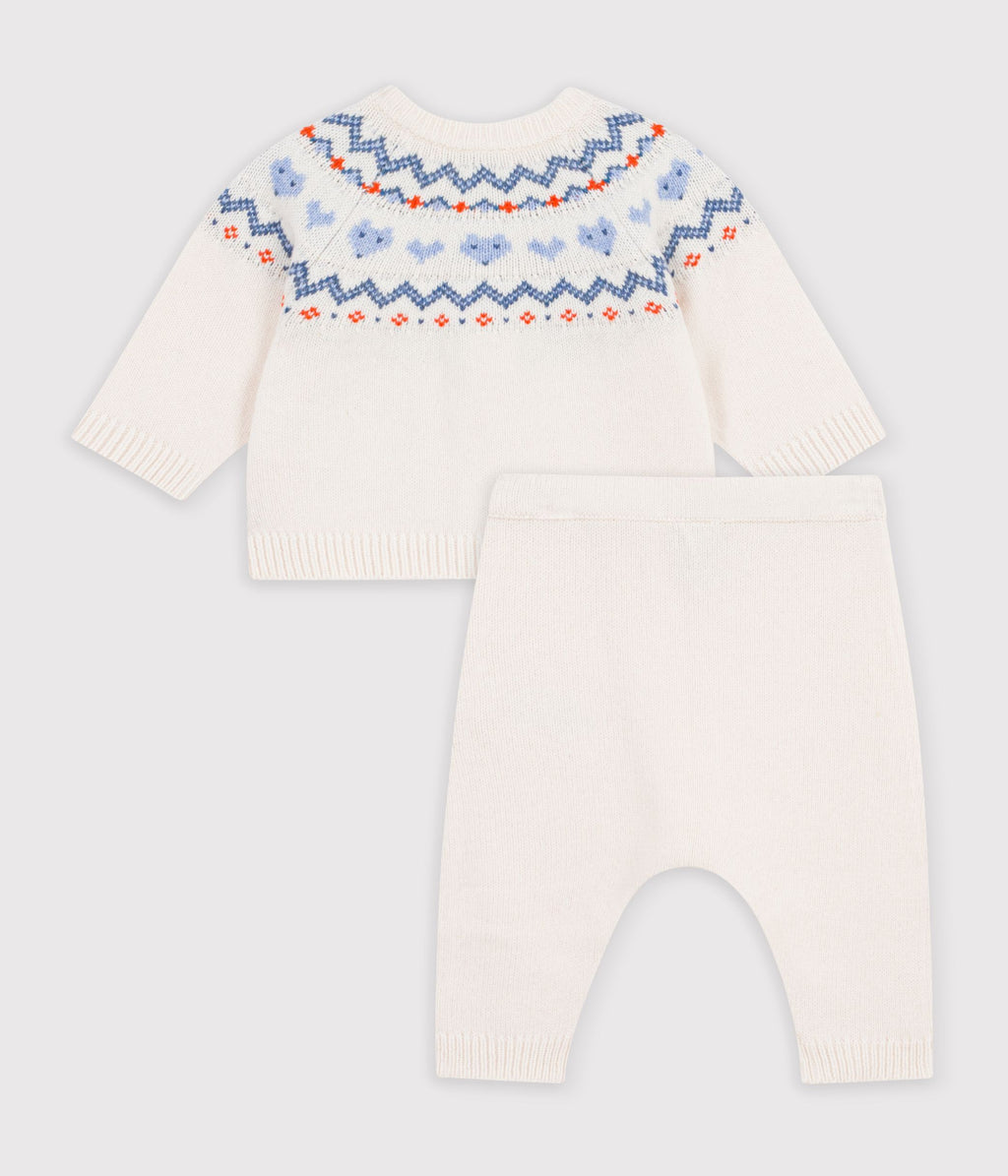 ensemble bebe en tricot a motif jacquard bleu