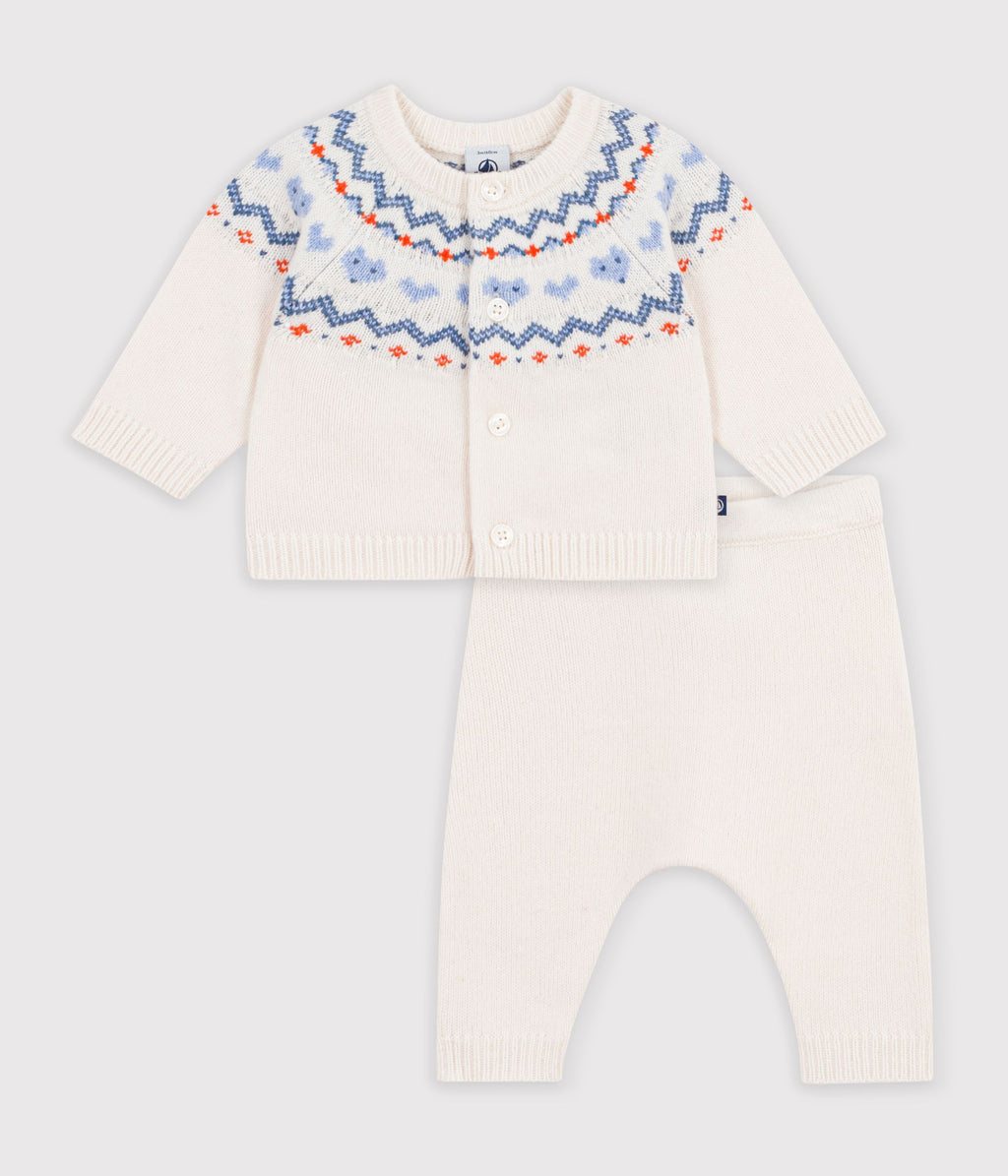 ensemble bebe en tricot a motif jacquard bleu