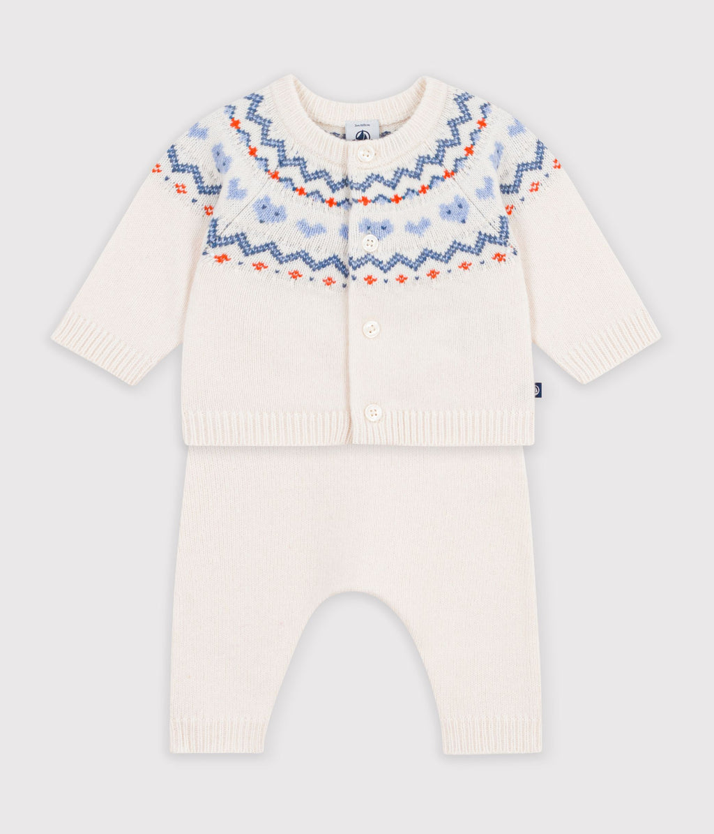 ensemble bebe en tricot a motif jacquard bleu