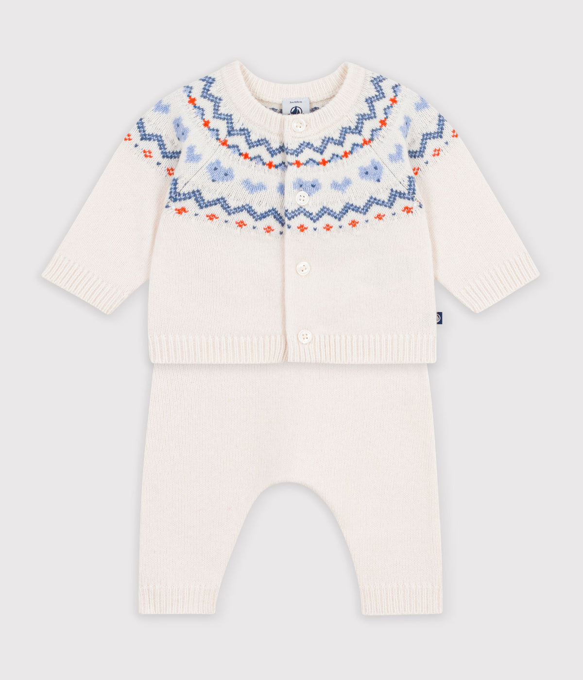 ensemble bebe en tricot a motif jacquard bleu