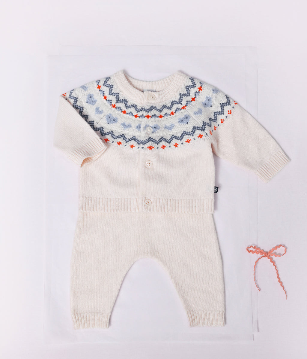 ensemble bebe en tricot a motif jacquard bleu