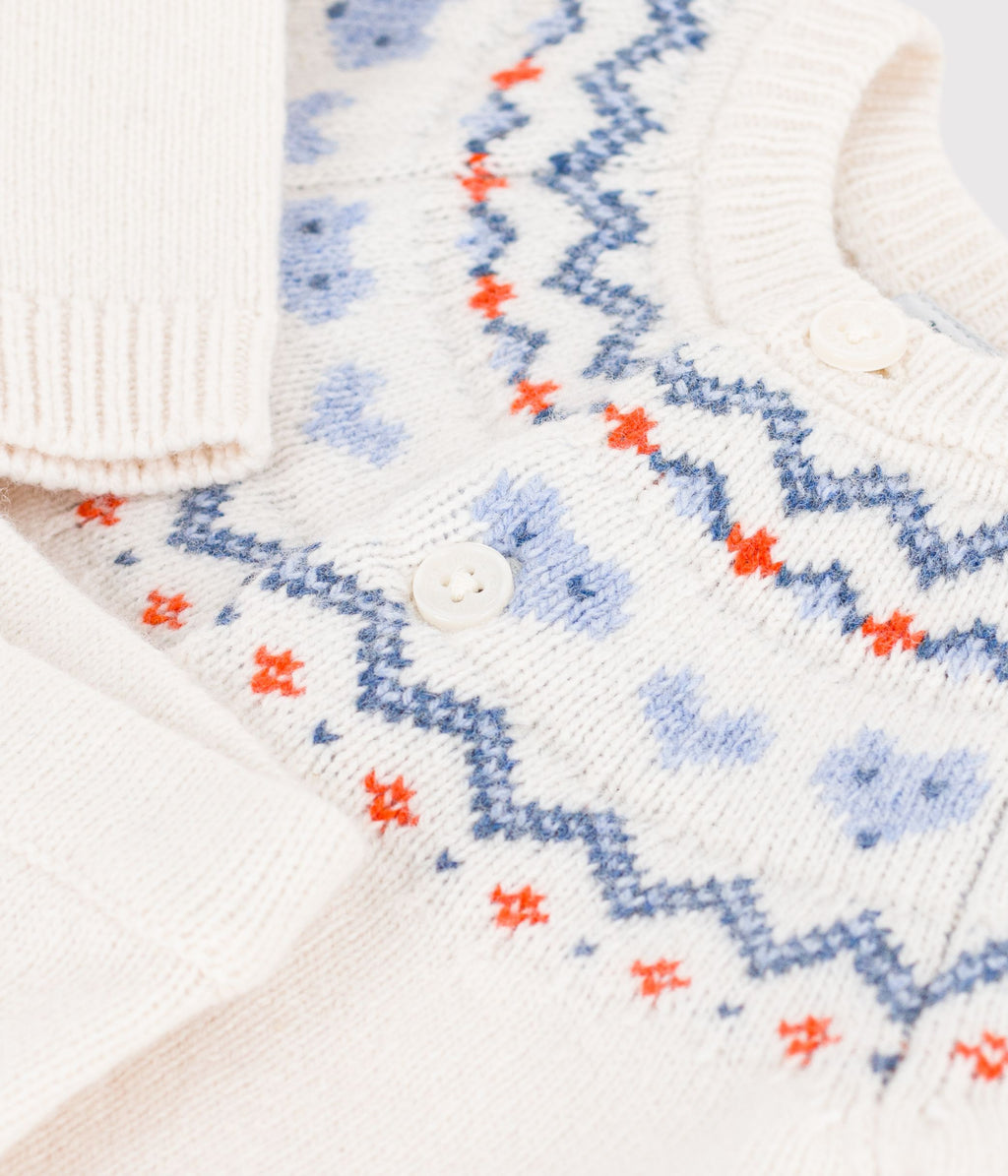 ensemble bebe en tricot a motif jacquard bleu