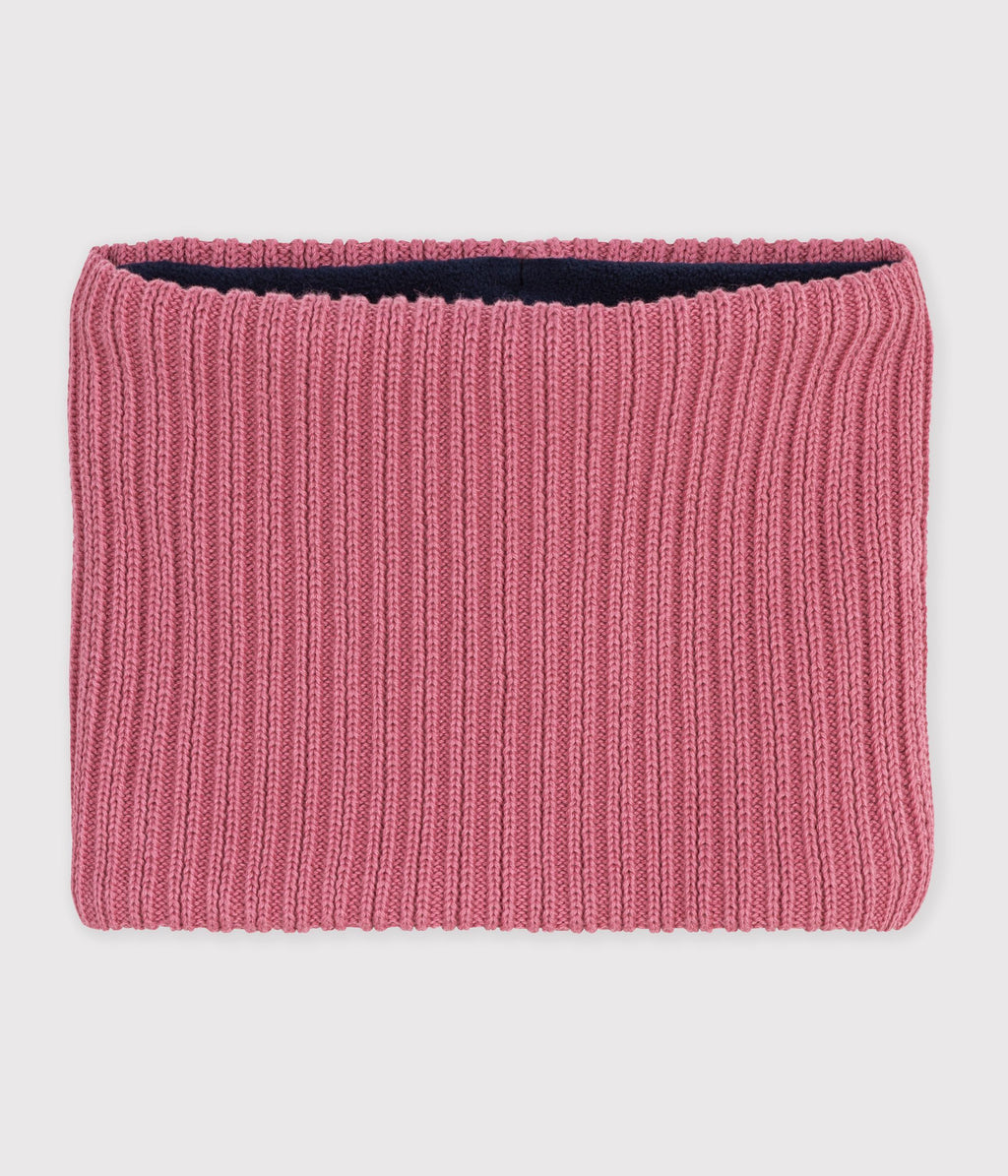 snood enfant en tricot uni double polaire rose
