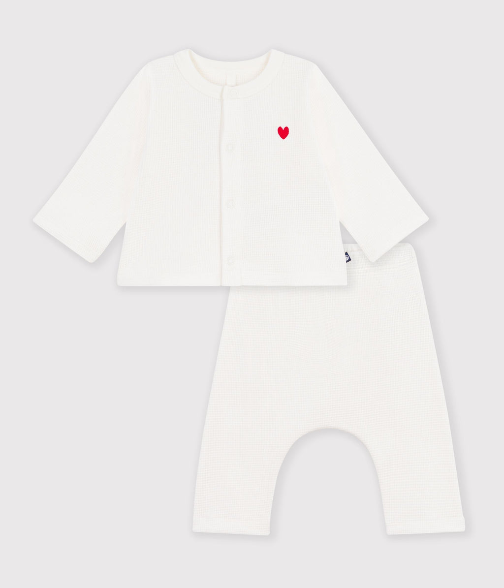 ensemble bebe en coton brode poitrine uni
