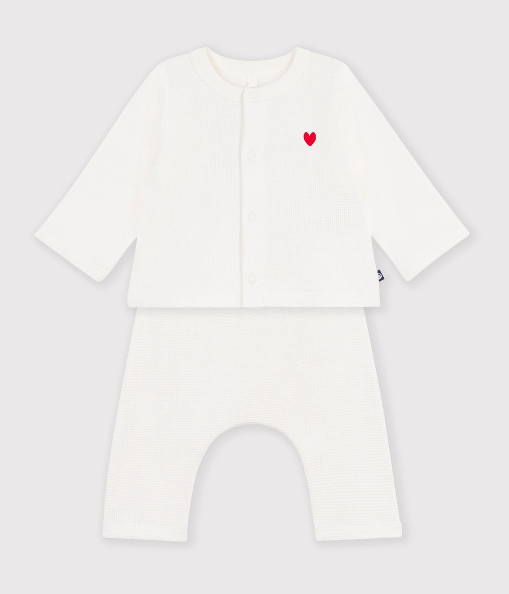 ensemble bebe en coton brode poitrine uni