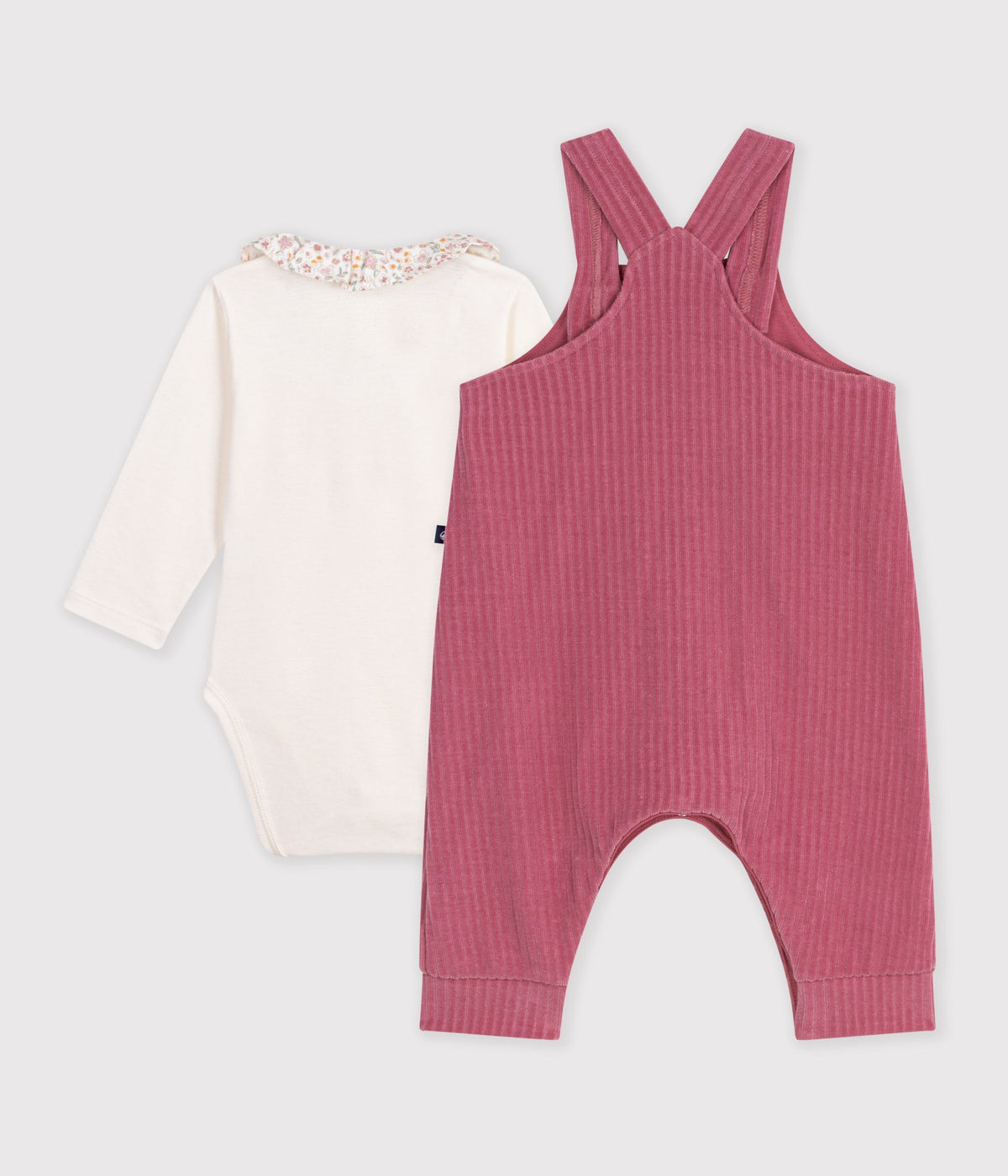 ensemble salopette et body bebe en coton avec col uni rose