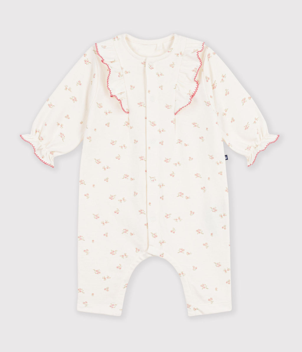 combinaison bebe en coton a volants imprimee a fleurs