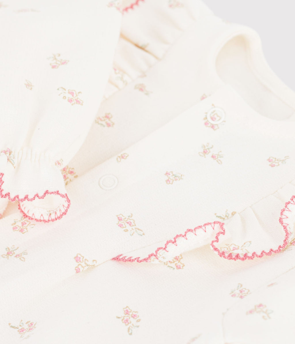 combinaison bebe en coton a volants imprimee a fleurs