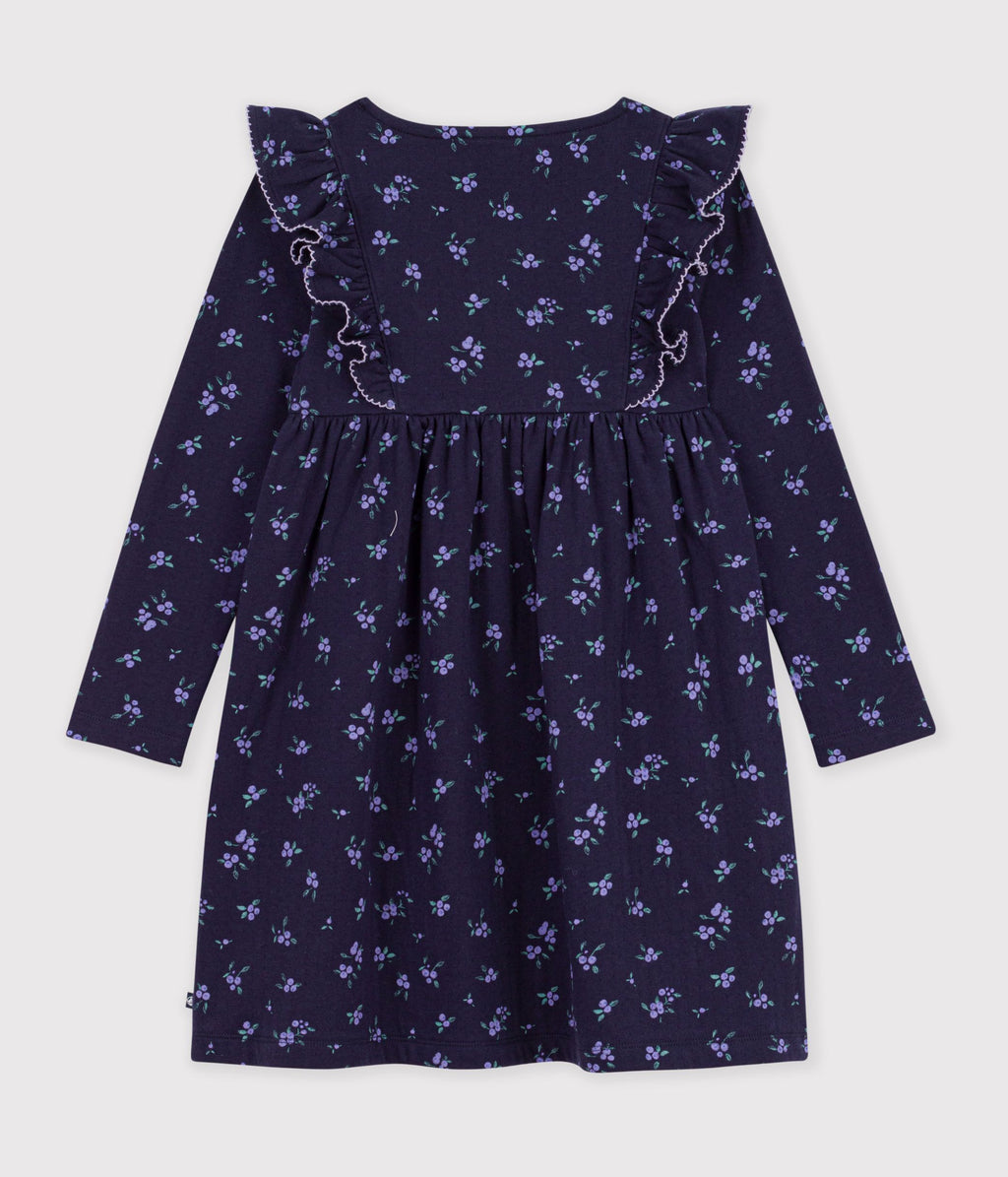 robe enfant en coton manches longues a fleurs bleu