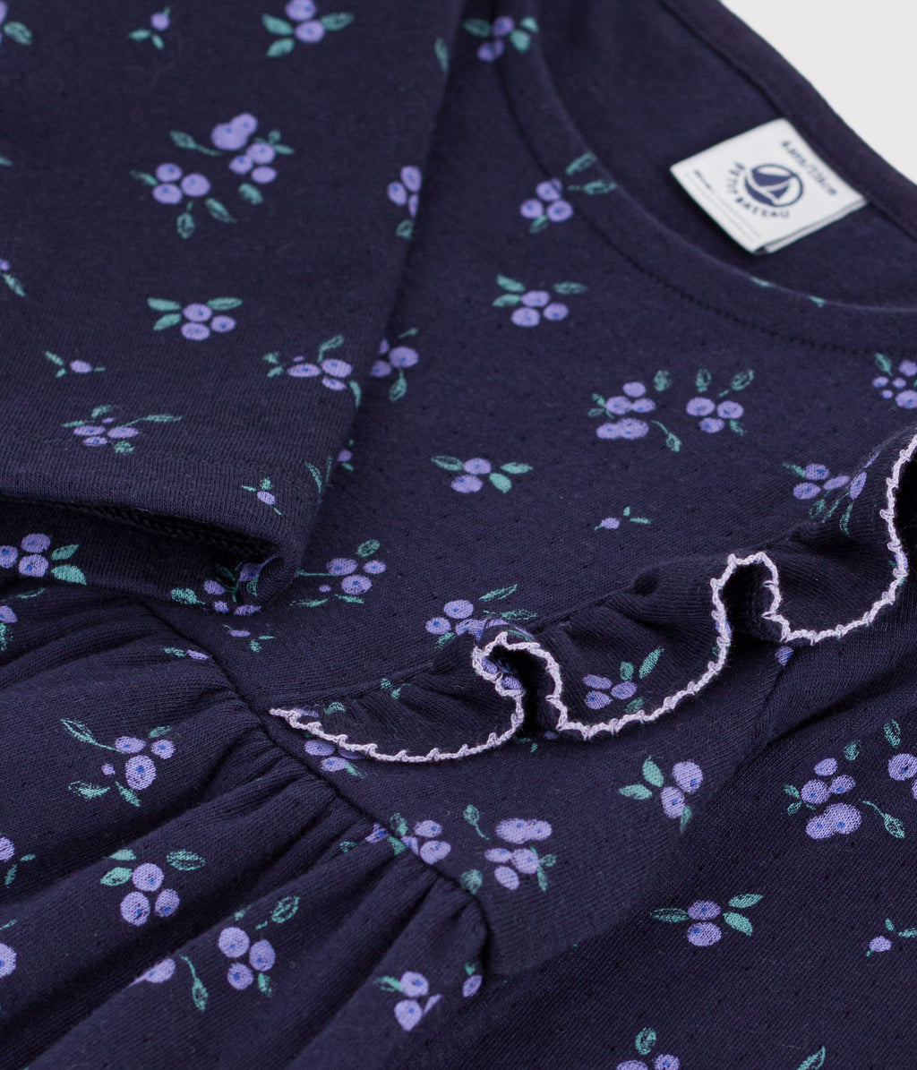 robe enfant en coton manches longues a fleurs bleu