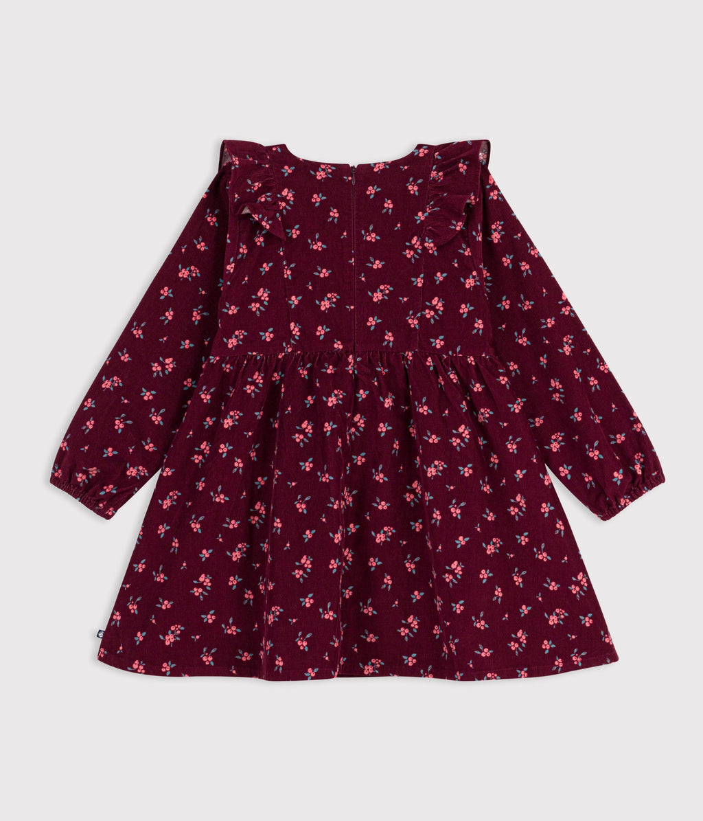 robe enfant en velours manches longues a fleurs