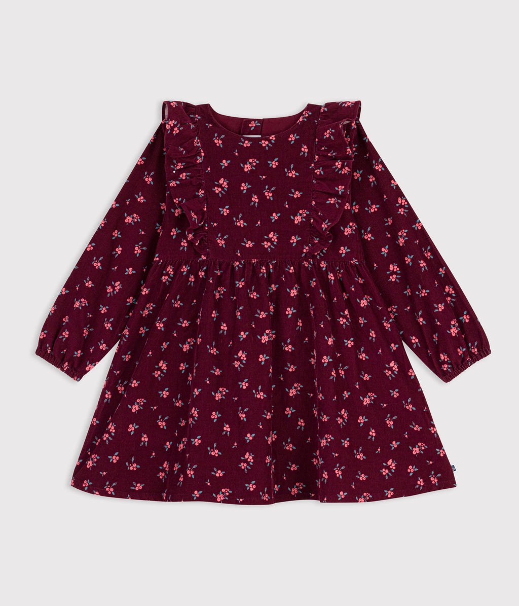 robe enfant en velours manches longues a fleurs