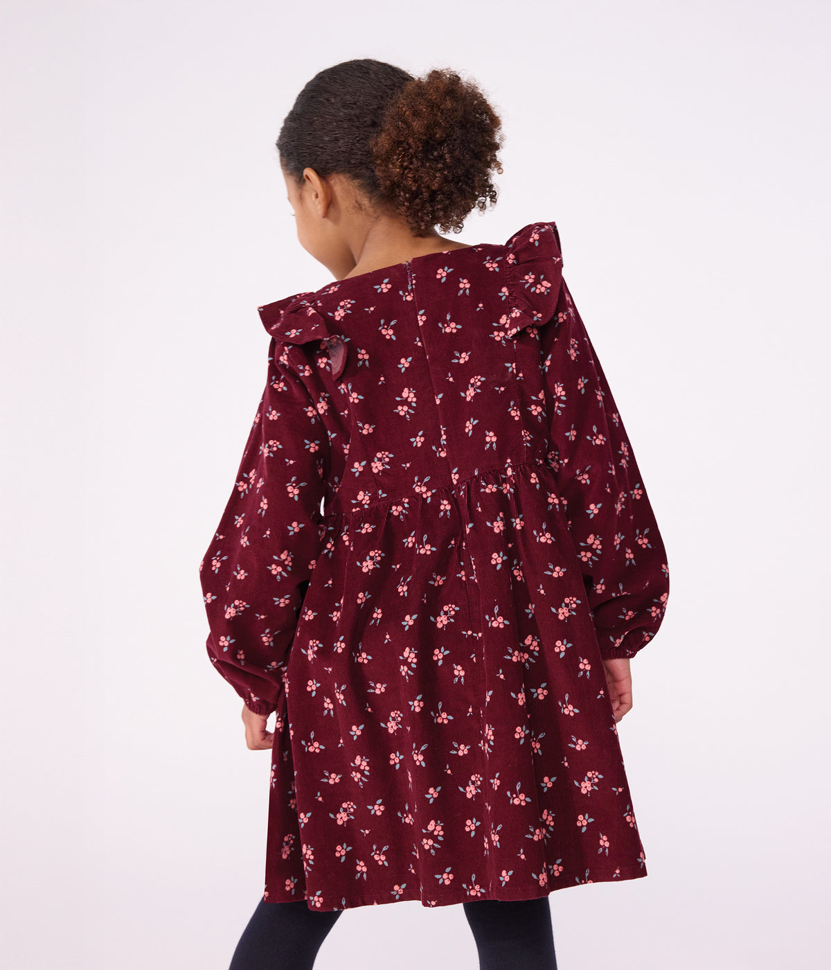 robe enfant en velours manches longues a fleurs