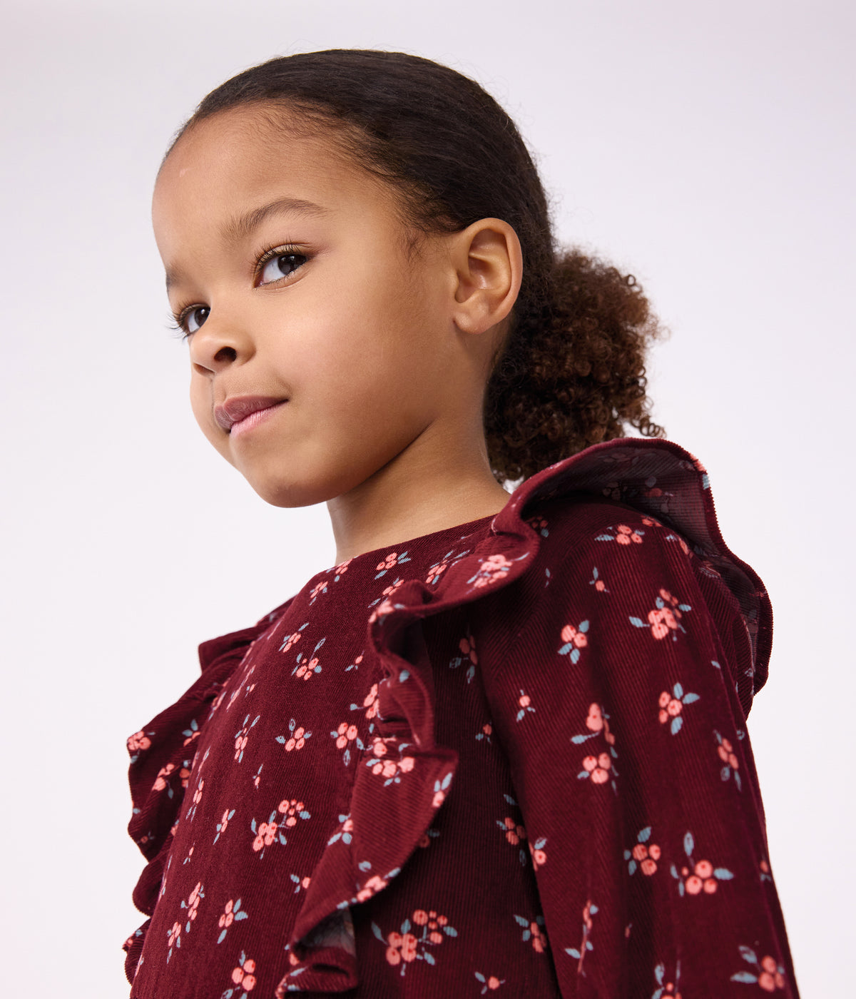 robe enfant en velours manches longues a fleurs