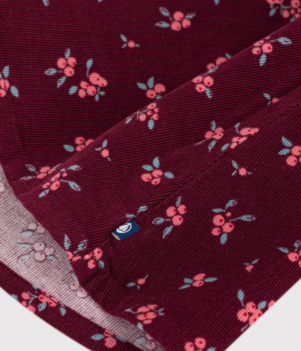 robe enfant en velours manches longues a fleurs