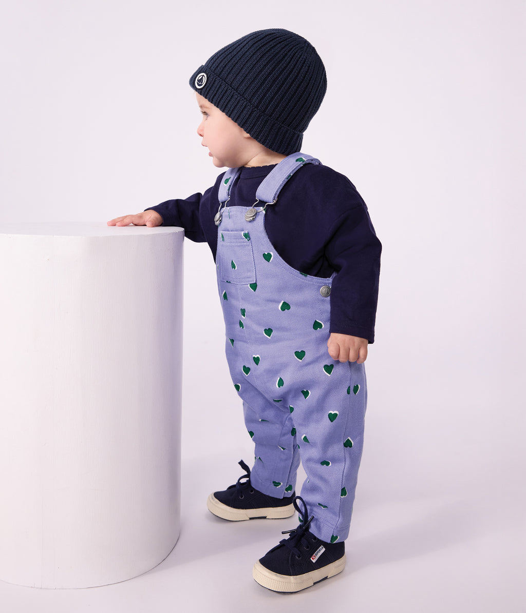 salopette bebe en serge jambes longues imprimee coeurs