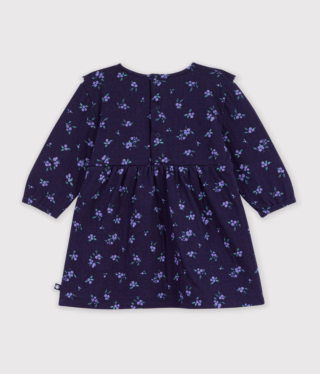 robe bebe en coton manches longues imprimee a fleurs bleu