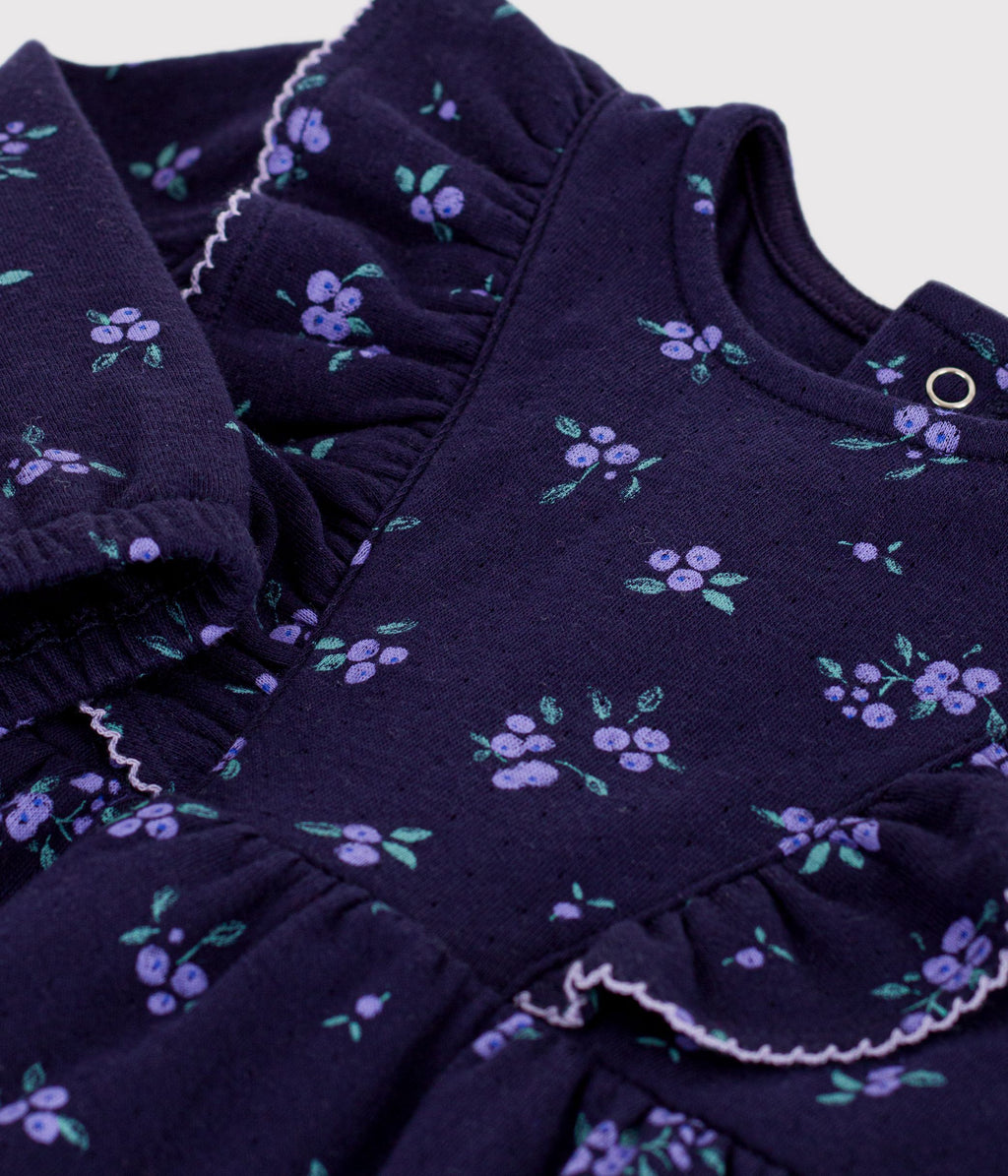 robe bebe en coton manches longues imprimee a fleurs bleu