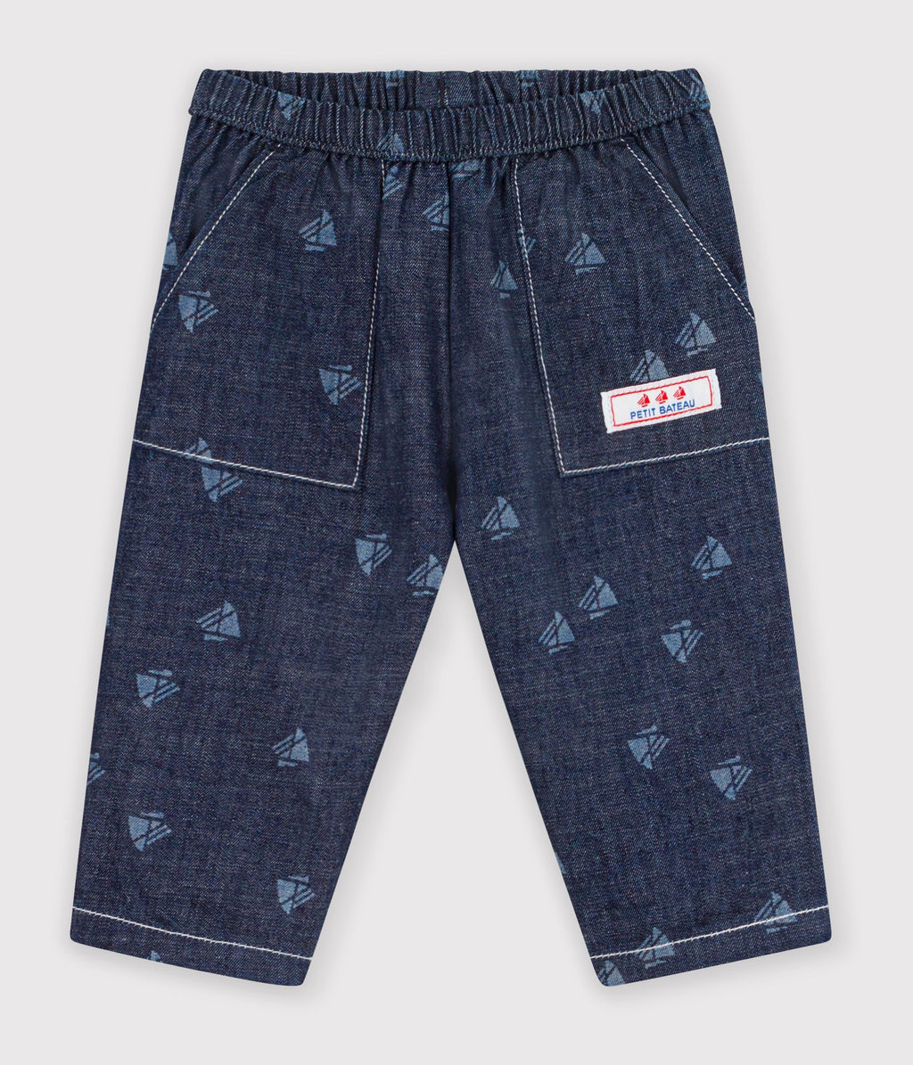 pantalon bebe en denim imprime bateaux