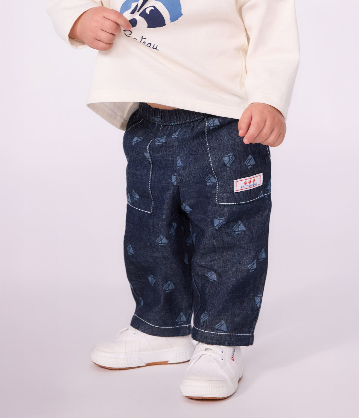 pantalon bebe en denim imprime bateaux