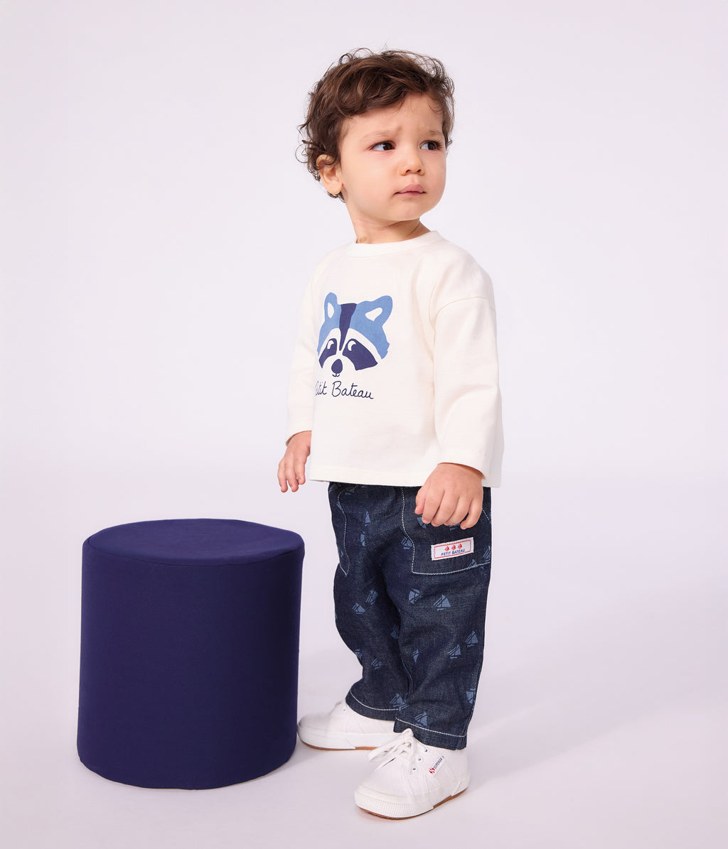 pantalon bebe en denim imprime bateaux