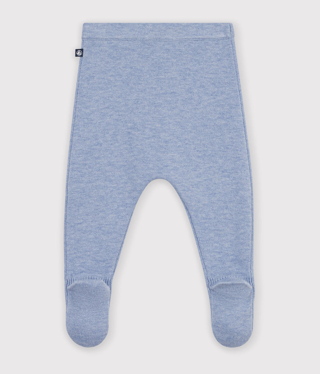 pantalon bebe en tricot laine et coton uni bleu clair