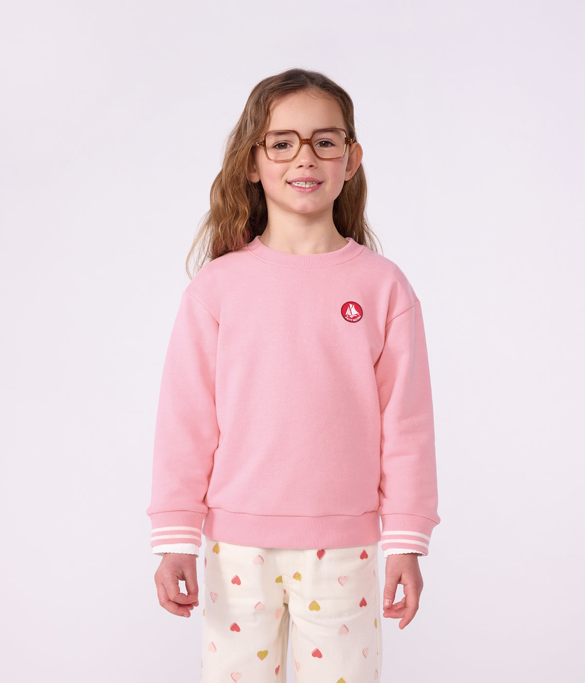 sweatshirt enfant en coton uni rose