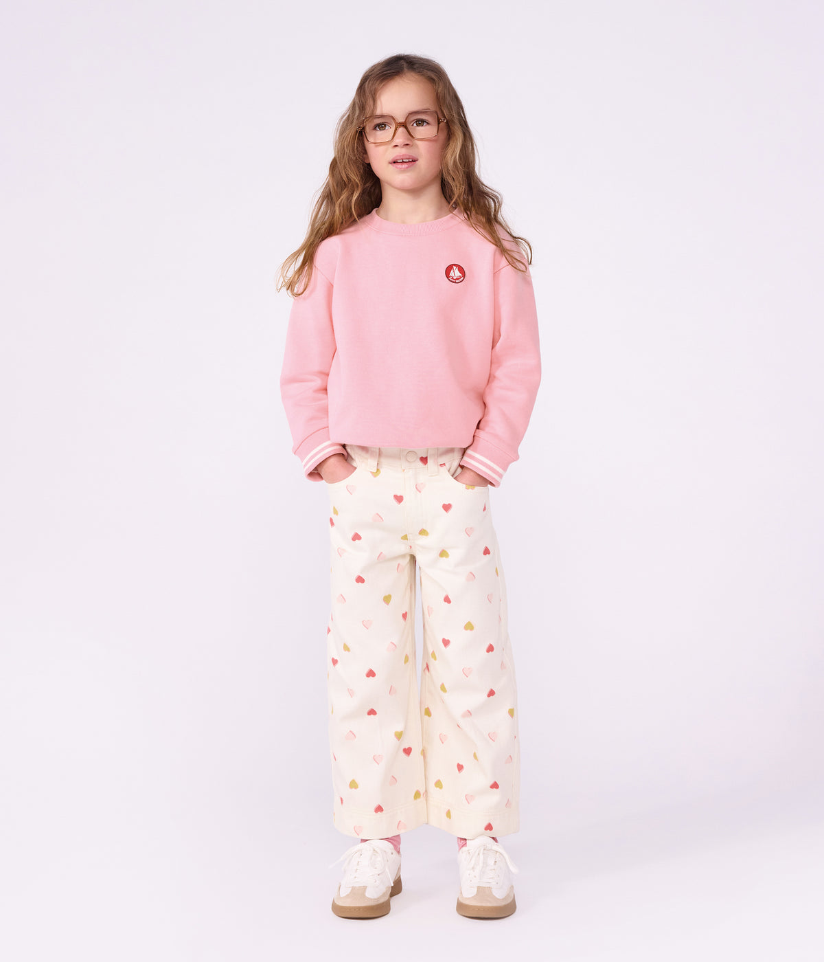 sweatshirt enfant en coton uni rose