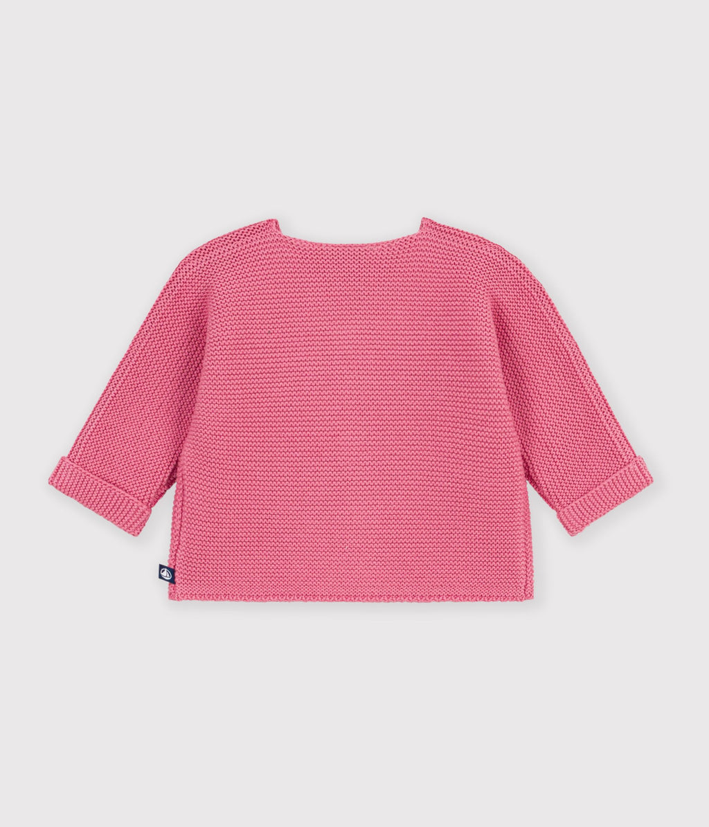 cardigan bebe tricot point mousse en coton uni rose