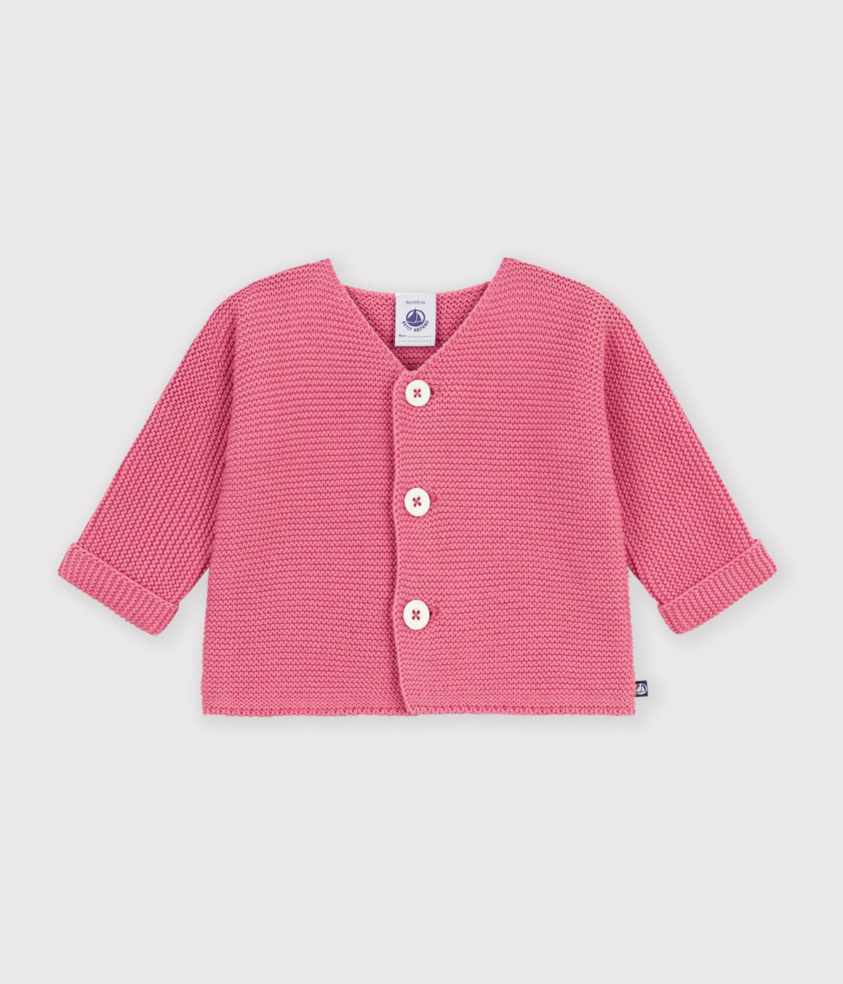 cardigan bebe tricot point mousse en coton uni rose