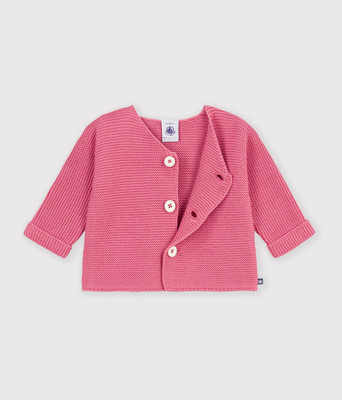 cardigan bebe tricot point mousse en coton uni rose