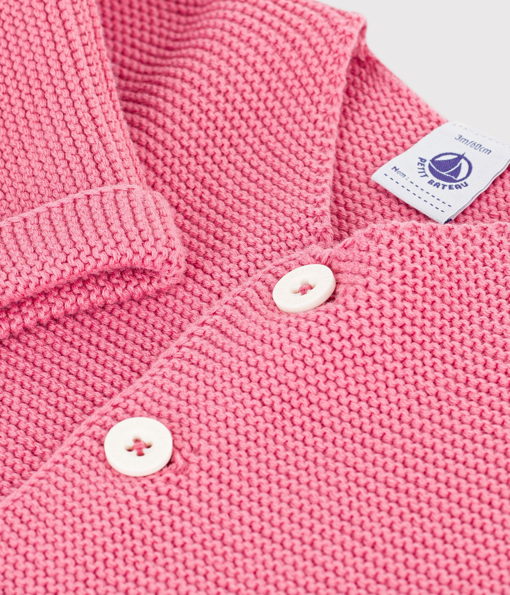 cardigan bebe tricot point mousse en coton uni rose