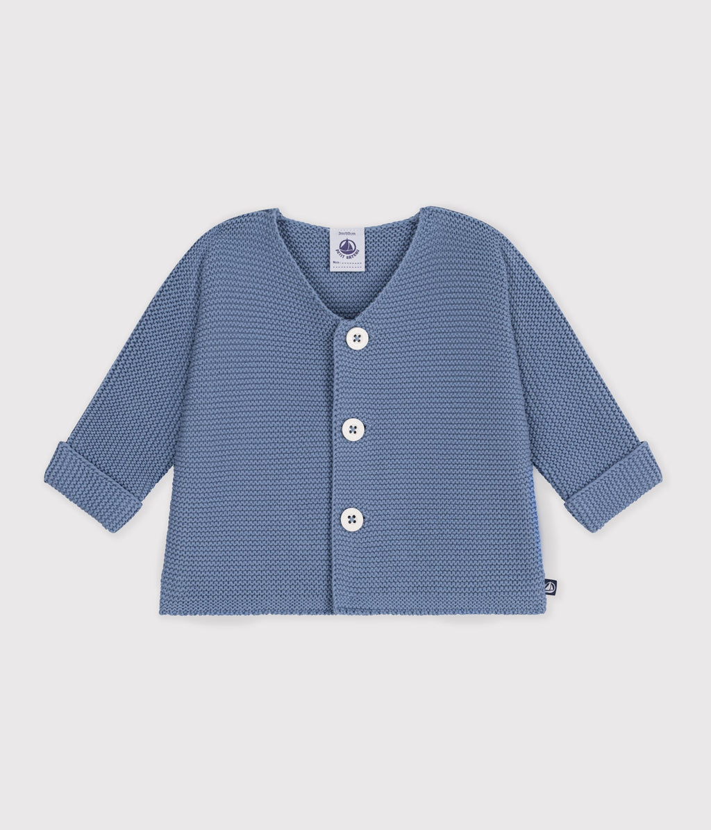 cardigan bebe tricot point mousse en coton uni