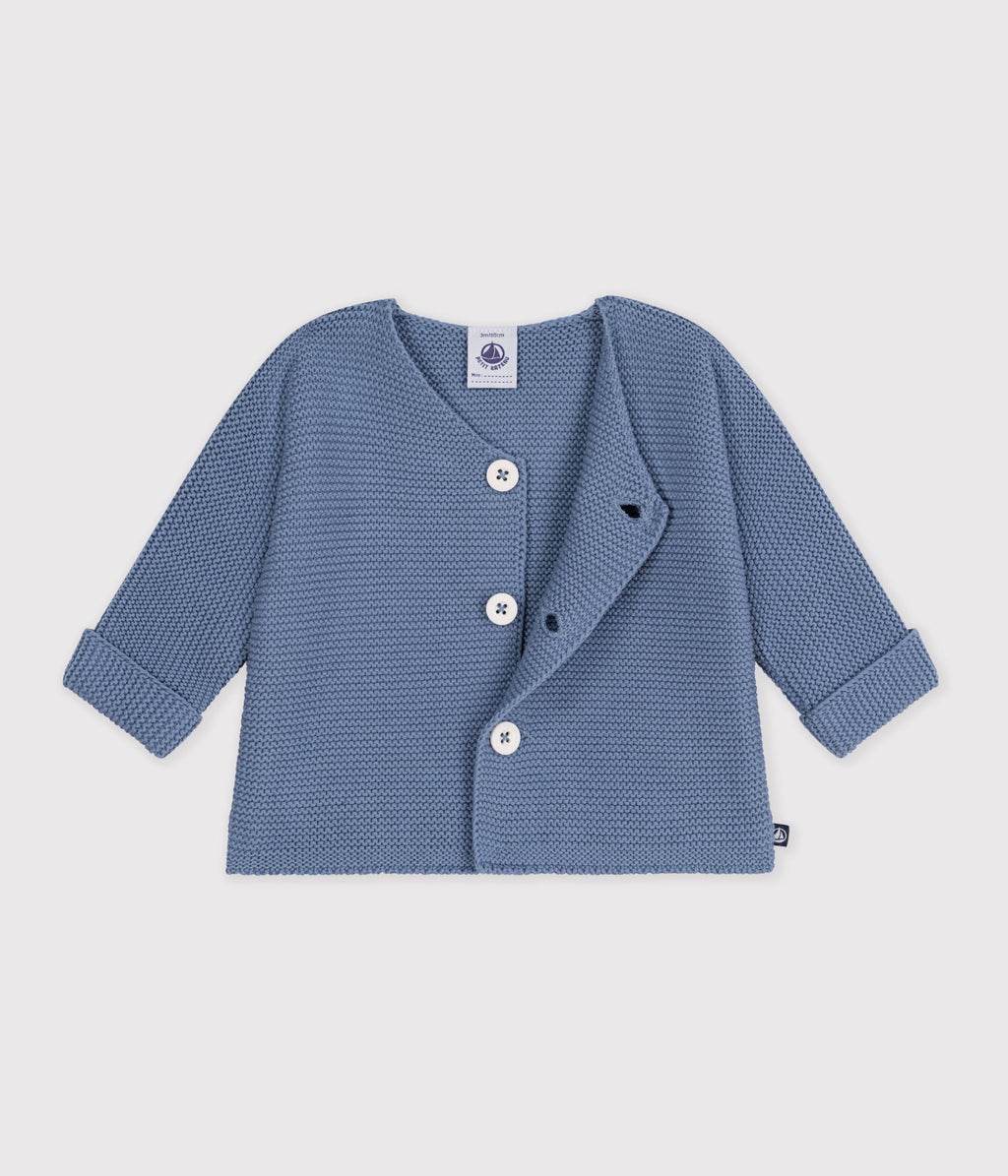 cardigan bebe tricot point mousse en coton uni