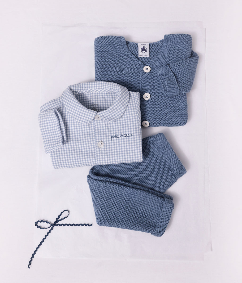 cardigan bebe tricot point mousse en coton uni