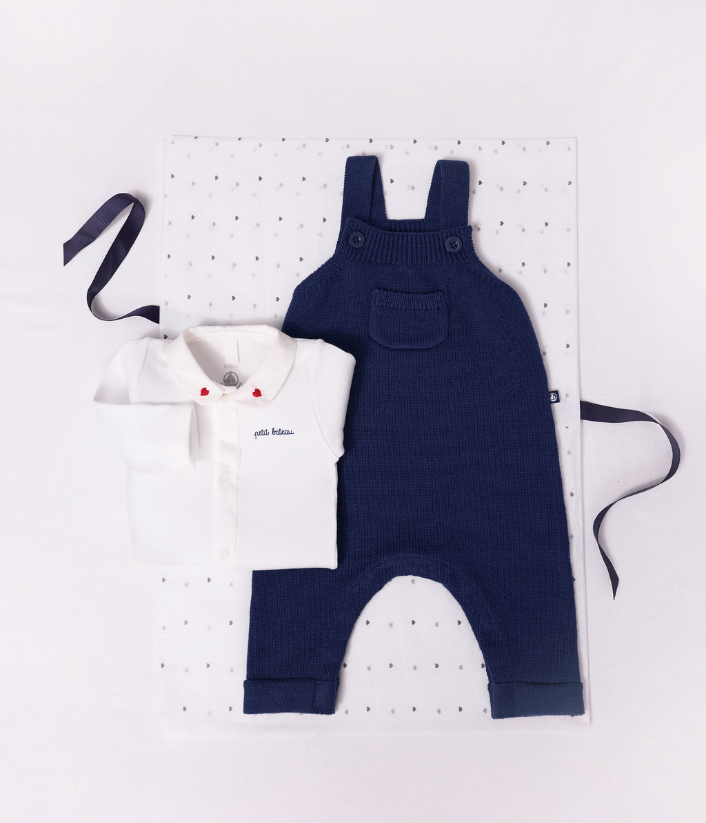 salopette bebe unie en tricot laine et coton