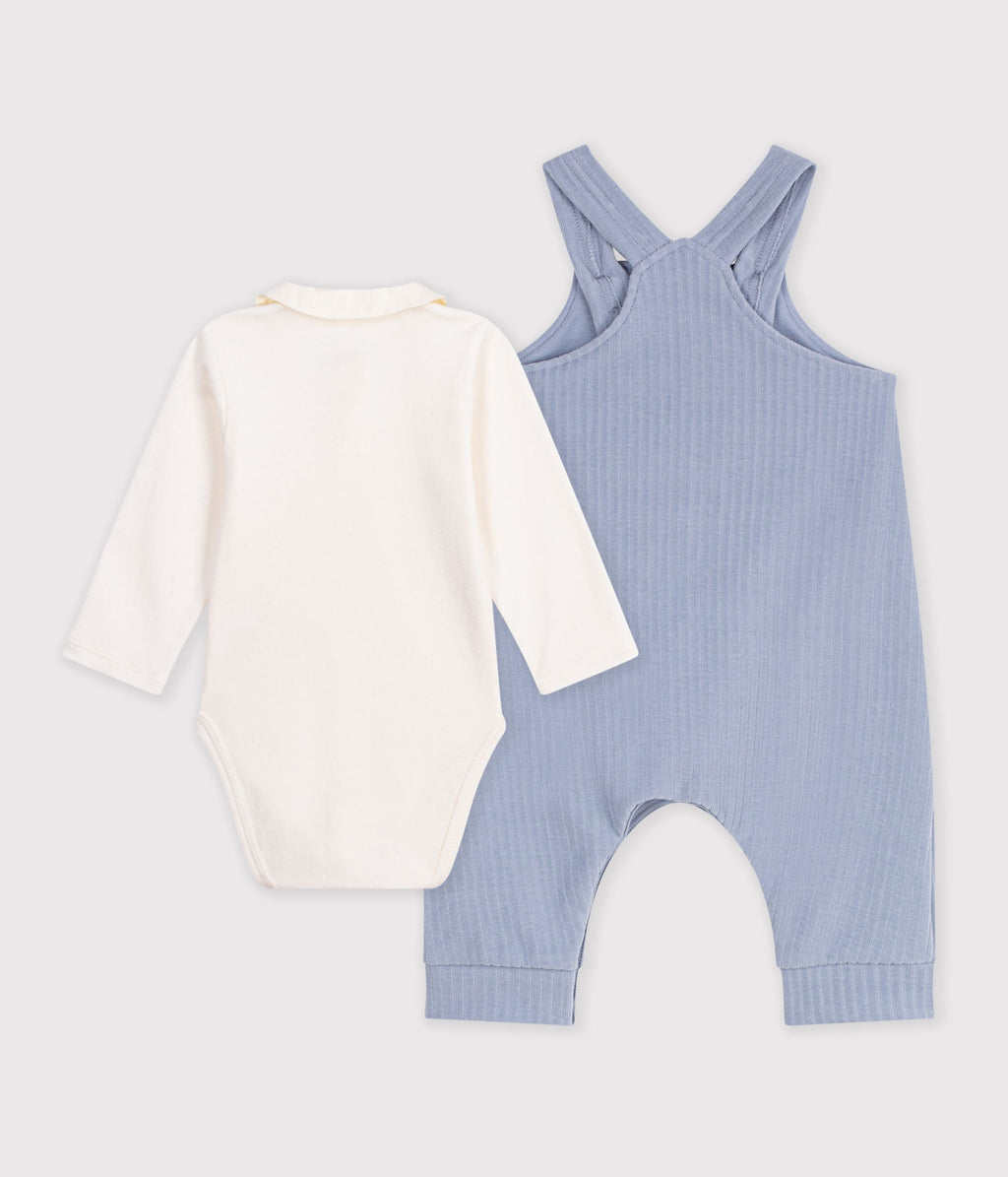 ensemble salopette et body bebe en coton avec col uni