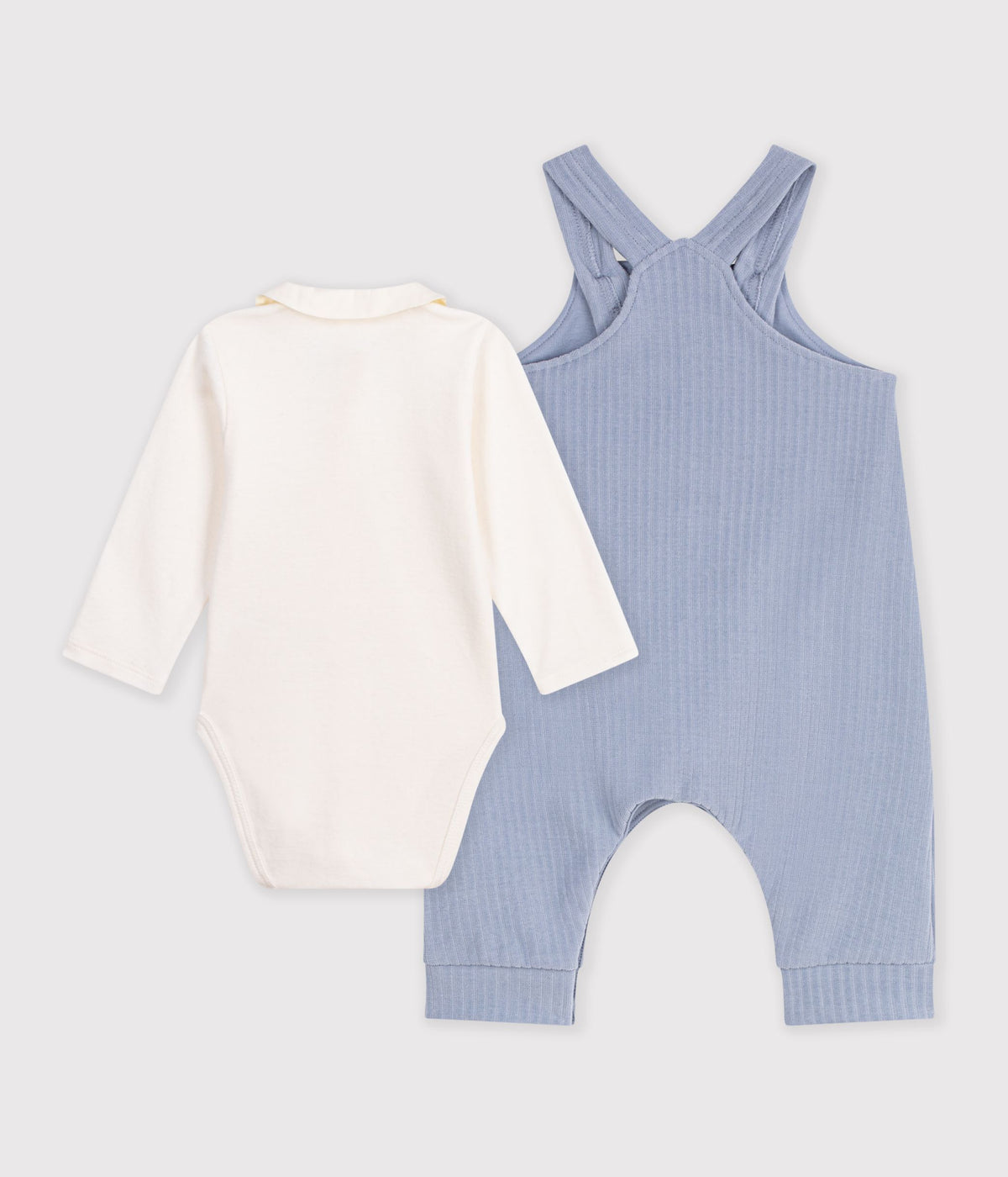ensemble salopette et body bebe en coton avec col uni