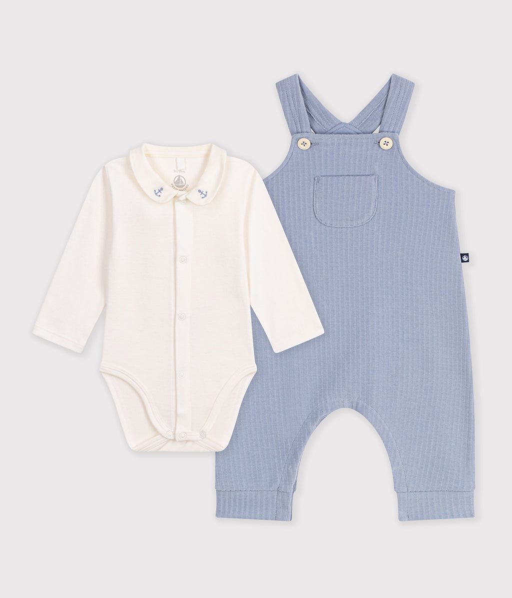 ensemble salopette et body bebe en coton avec col uni