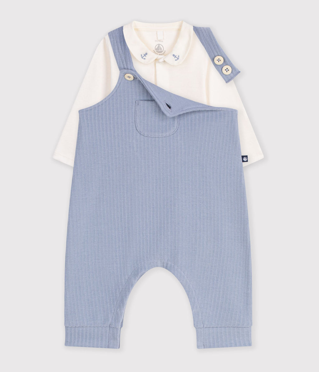 ensemble salopette et body bebe en coton avec col uni